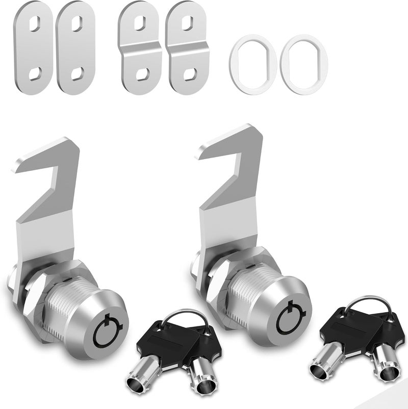 Hecfu 2 Pcs Tool Box Locks with Keys, Hook Cam, Tubular Cam Lock 5/8" Keyed Alike, Toolbox Lock Secure Your Toolbox Mailbox Drawer Cabinet Locks, Silver, Zinc Alloy - Image 1